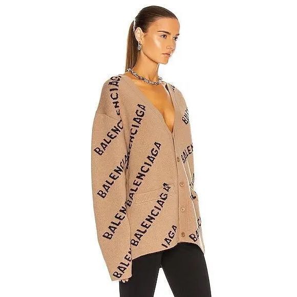 Balenciaga Jacquard Motif Logo Intarsia Cardigan - Picture 3 of 16